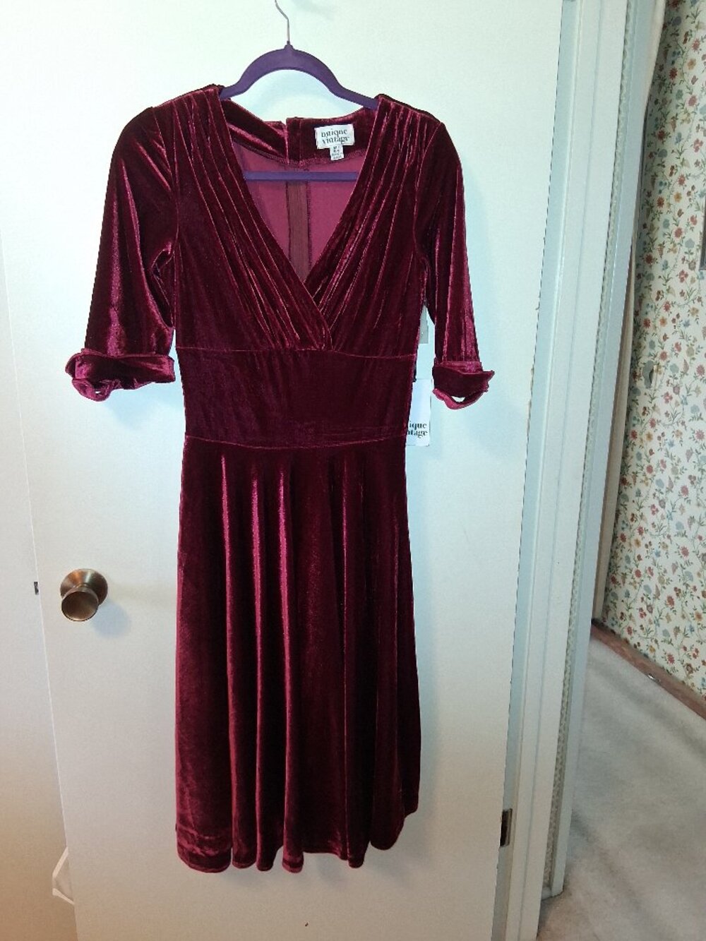 Burgundy Red Velvet Dolores Swing Dress, M, NWT